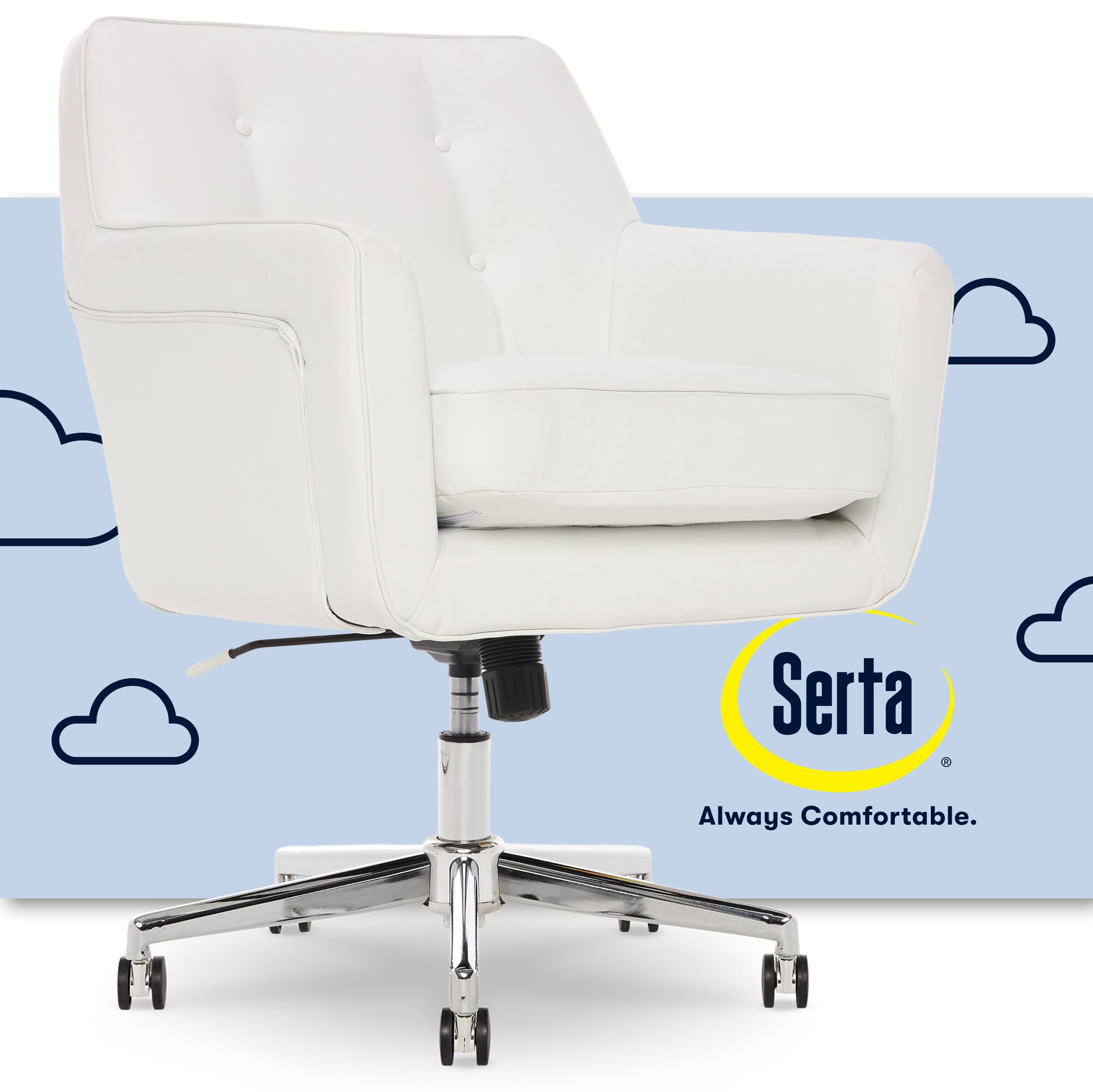 Serta - Ashland Bonded Leather & Memory Foam Home Office Chair - White - Front_Zoom