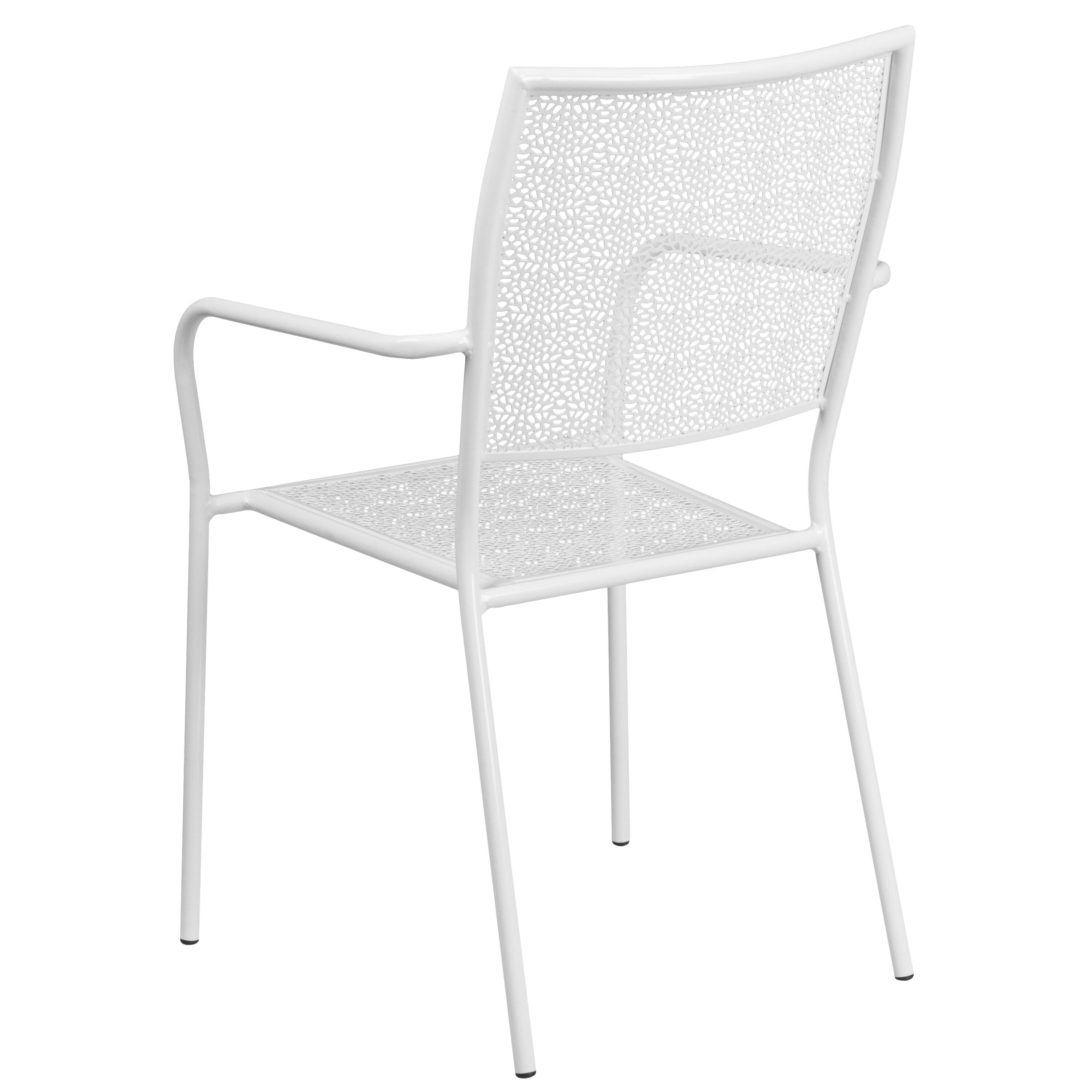 Alt View 5. Emma + Oliver - Commercial Grade Colorful Metal Patio Arm Chair with Square Back - White.