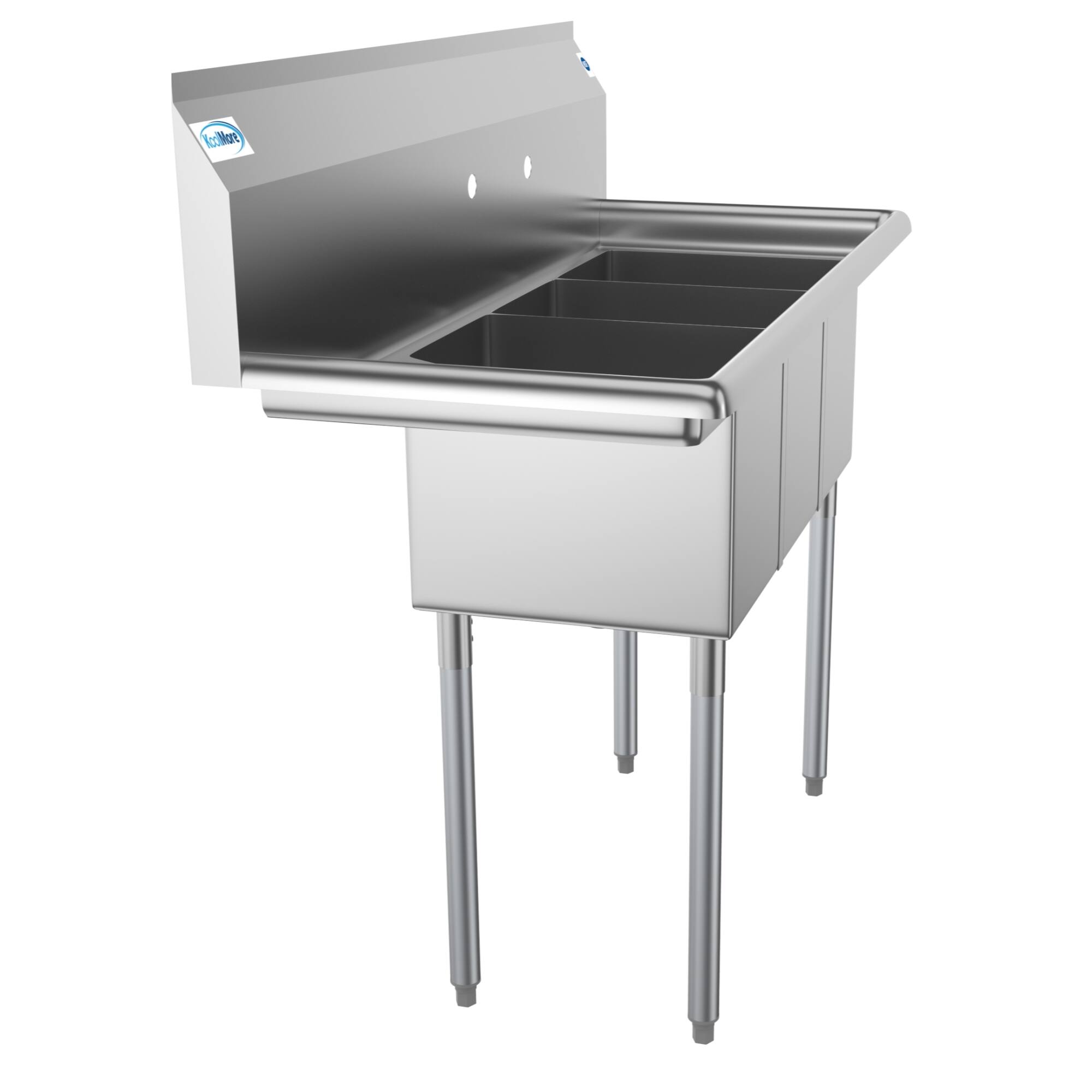Back. Koolmore - 45 in. Three Compartment Stainless Steel  Sink with Drainboard, Bowl Size 10"x 14"x 10" SC101410-12L3. - Stainless Steel.