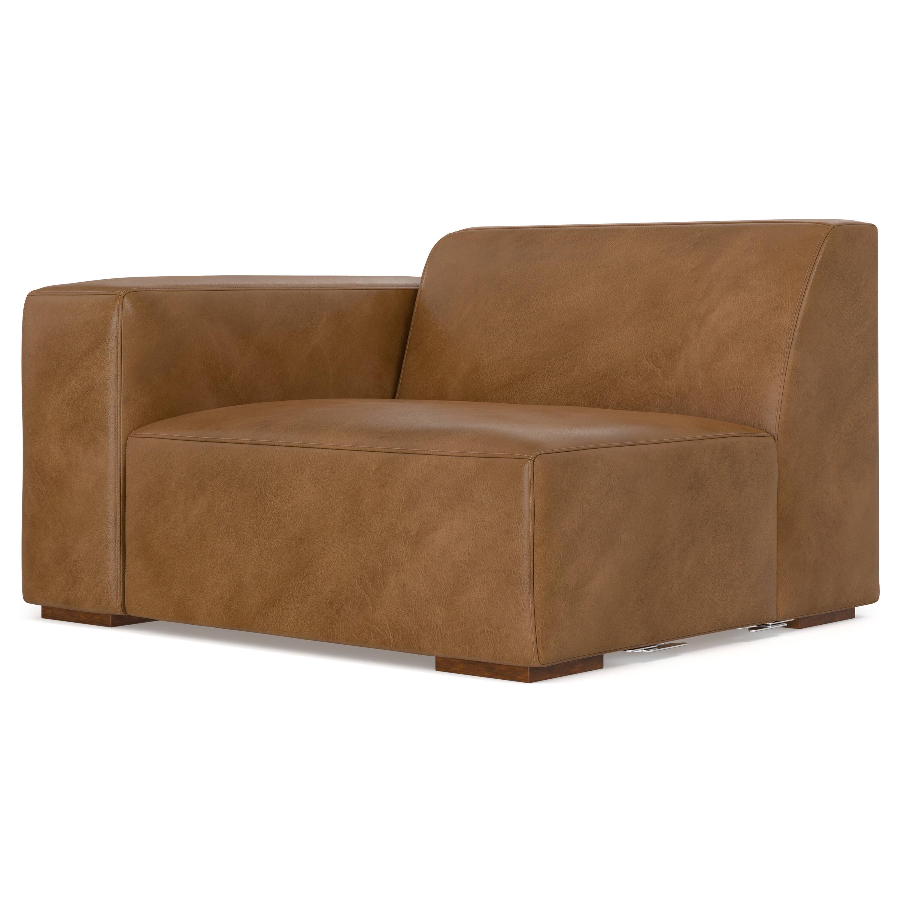 Simpli Home - Rex Left-Arm Sofa Module in Genuine Leather - Caramel Brown