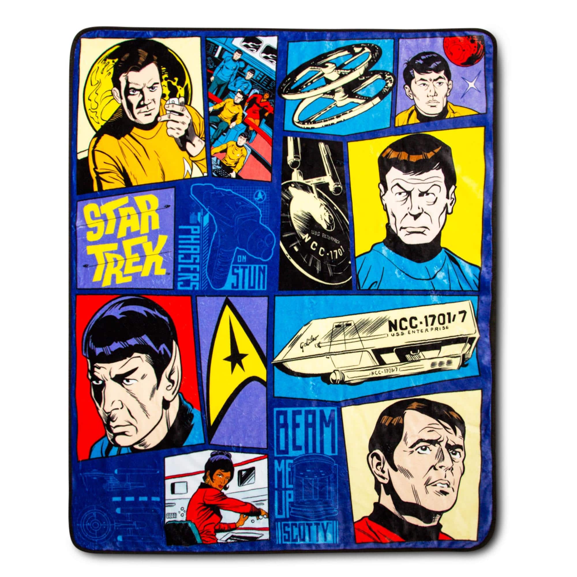 Silver Buffalo - Star Trek: The Animated Series Comic Panel Throw Blanket | 50 x 60 Inches - Blue