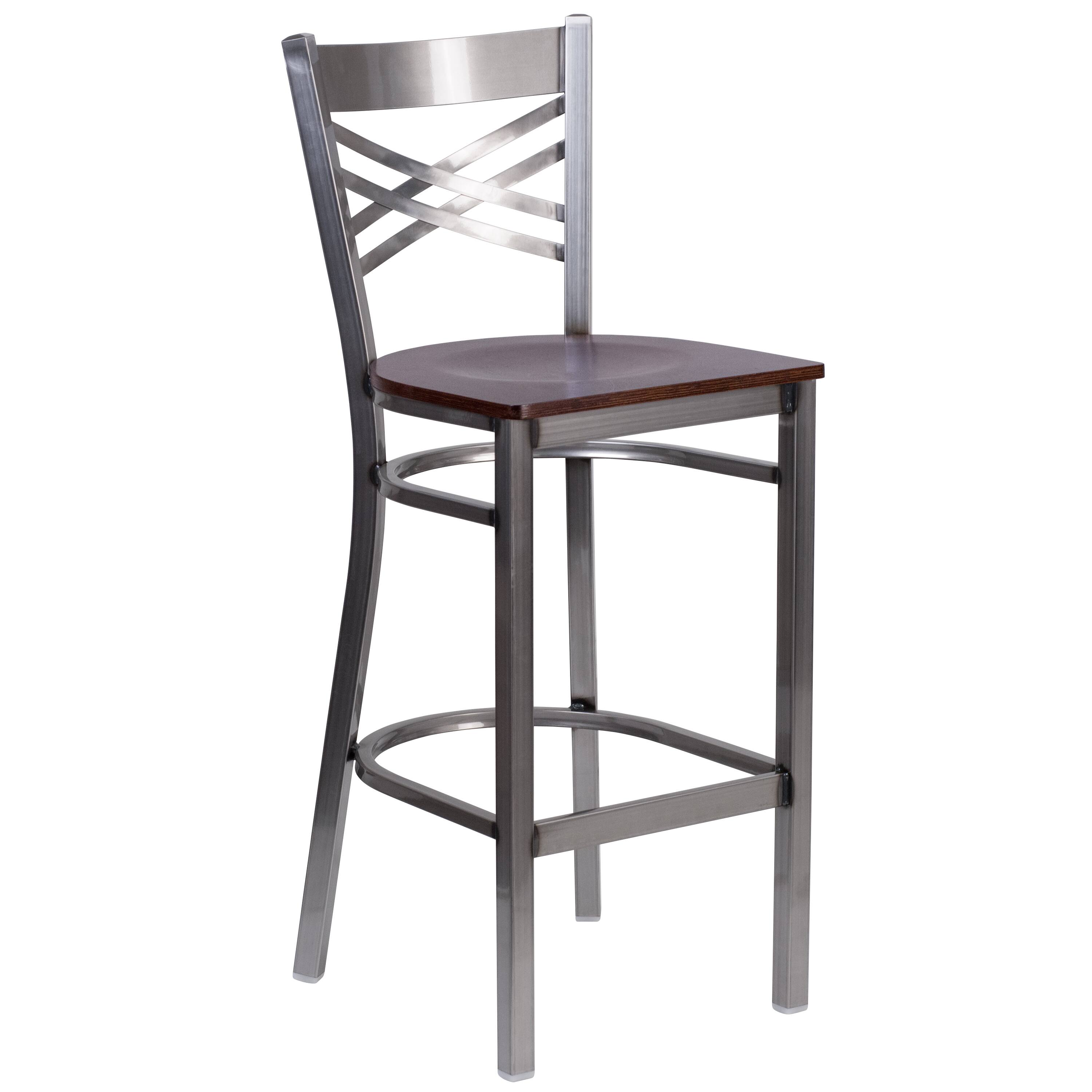 Walnut Wood Seat/Clear Coated Metal Frame