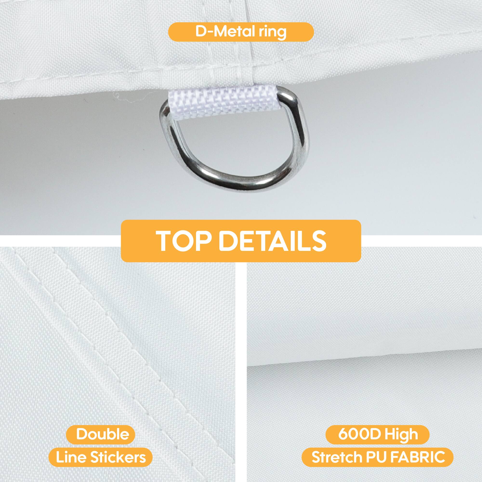 D-Metal ring  
TOP DETAILS  
Double Line Stickers  
600D High Stretch PU FABRIC