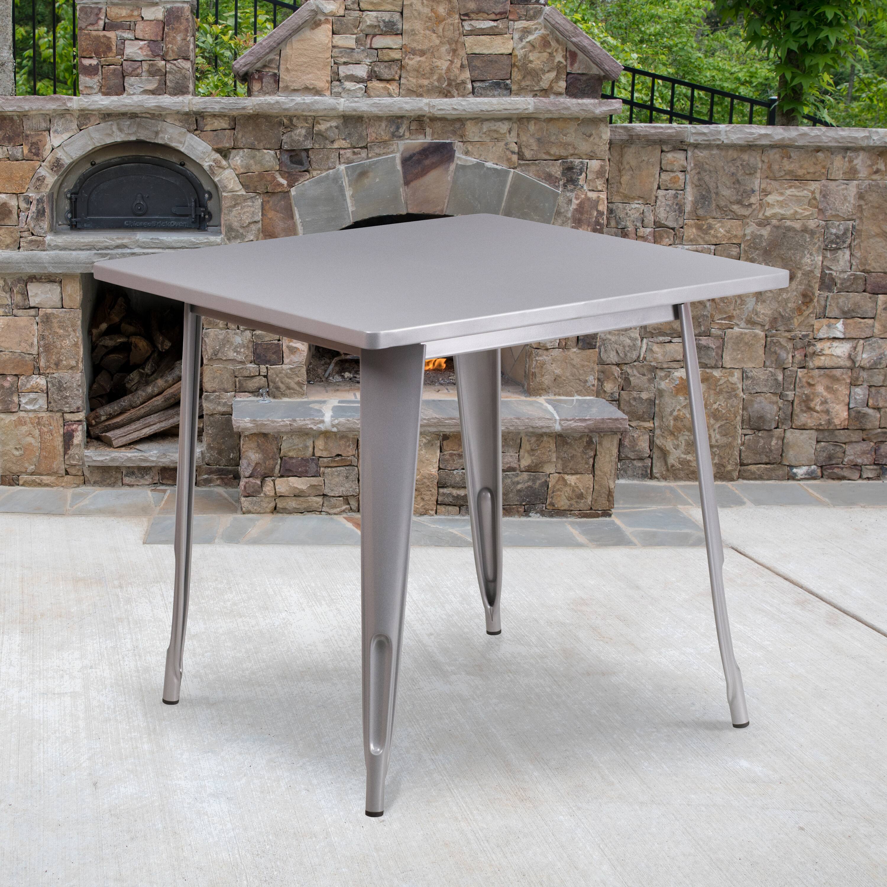 Angle. Flash Furniture - Felix Commercial Grade 31.5" Square Silver Metal Indoor-Outdoor Table - Gray.