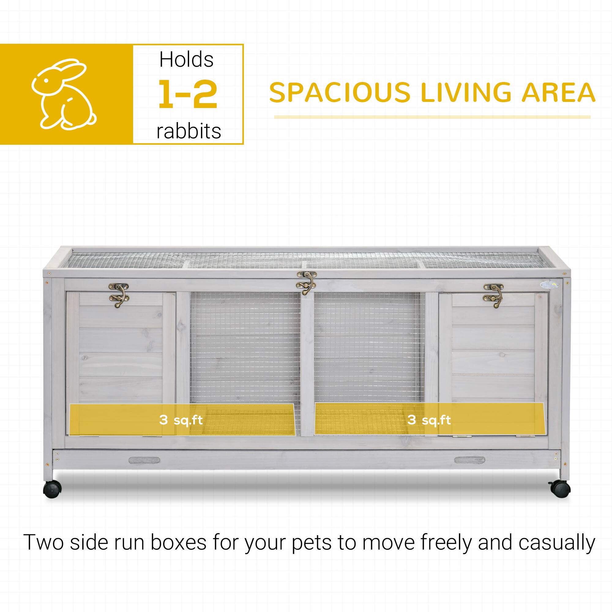 Holds 1-2 rabbits

SPACIOUS LIVING AREA

3 sq.ft

3 sq.ft

Two side run boxes for your pets to move freely and casually