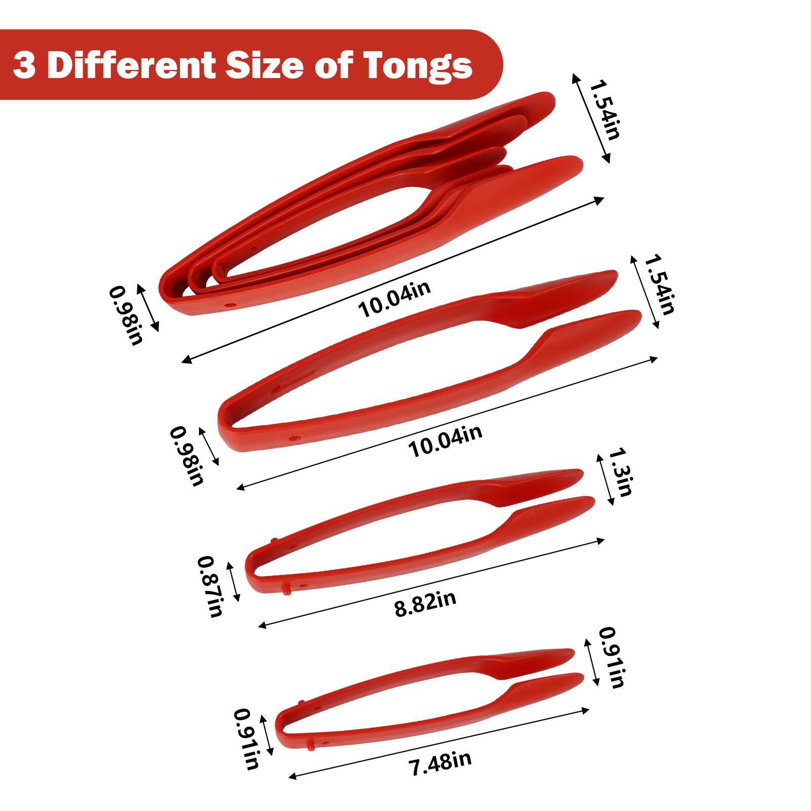 3 Different Size of Tongs

1. 1.54in x 0.98in x 10.04in
2. 1.54in x 0.98in x 8.82in
3. 1.3in x 0.91in x 7.48in