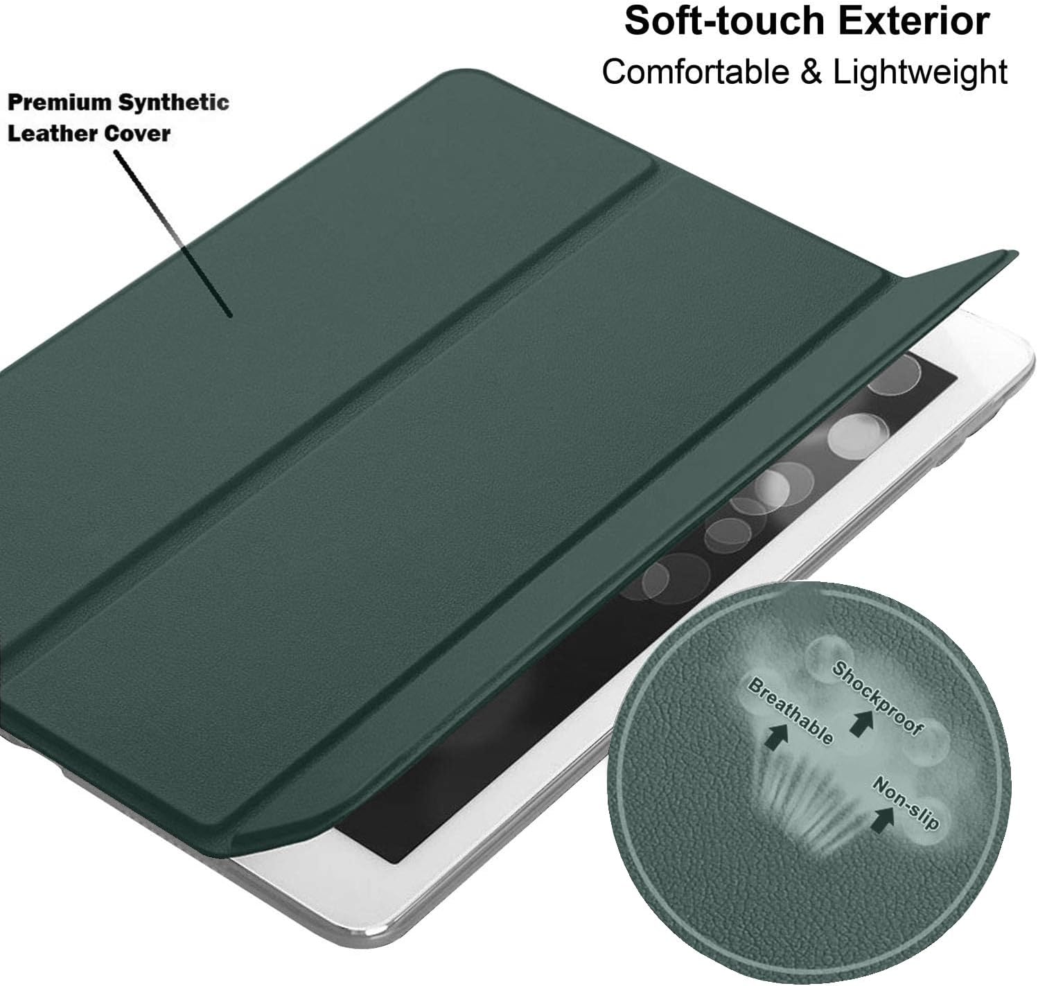 Premium Synthetic Leather Cover  
Soft-touch Exterior  
Comfortable & Lightweight  
Breathable  
Shockproof  
Non-slip