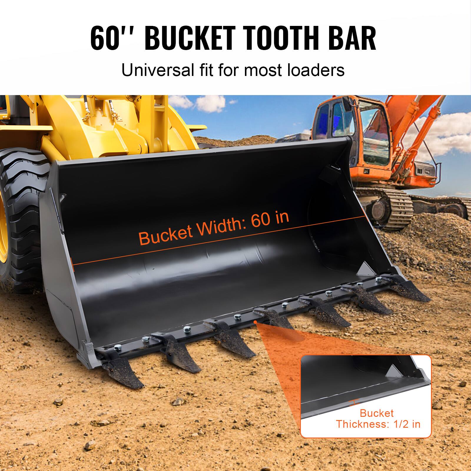 60" BUCKET TOOTH BAR  
Universal fit for most loaders  

Bucket Width: 60 in  
Bucket Thickness: 1/2 in