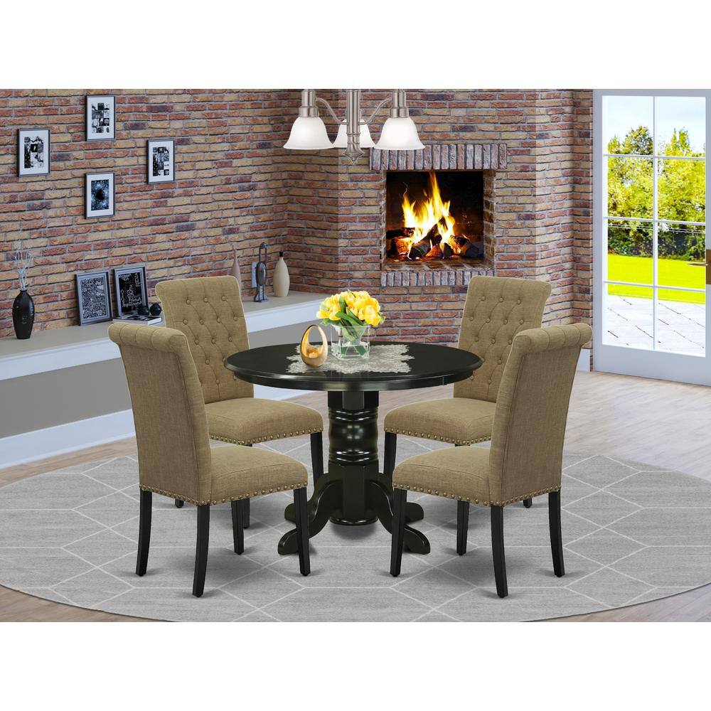Left. East West Furniture - Dining Room Set Black - Brown.