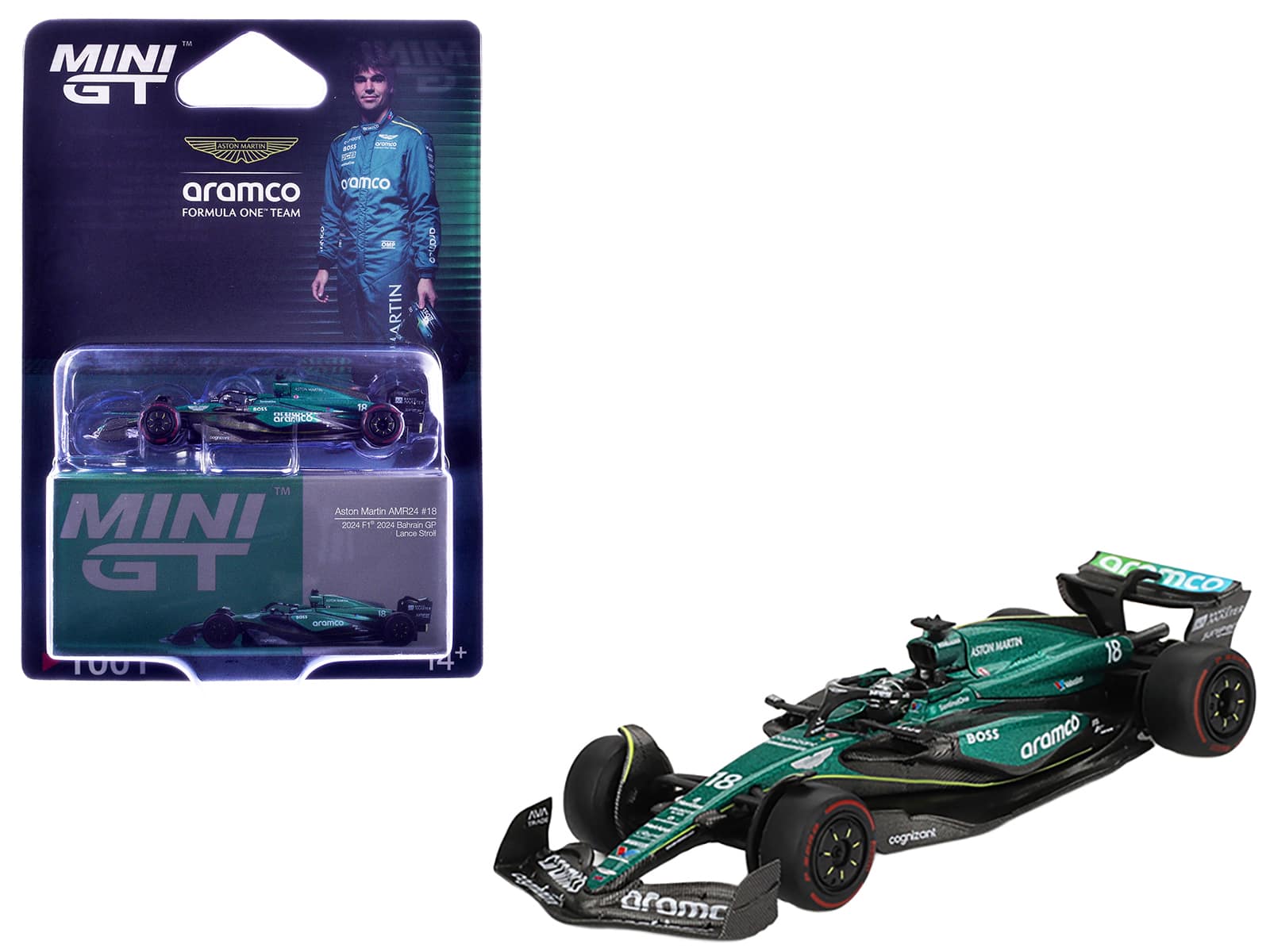 Aston Martin AMR24 #18 Lance Stroll Formula One F1 "Bahrain GP" (2024) Limited Edition 1/64 Diecast Model Car by Mini GT - Green