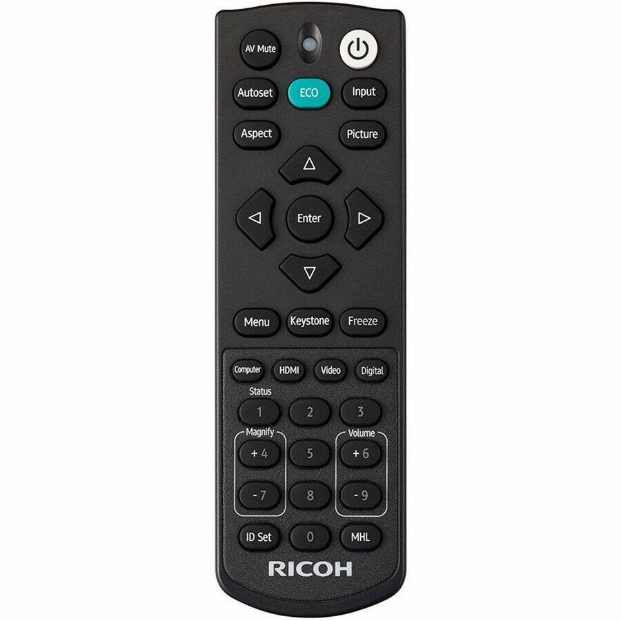 AV Mute Autoset ECO Input Aspect Picture Enter Menu Keystone Freeze Computer HDMI Video Digital Status 1 Magnify + 4 2 5 3 Volume + 6 - 7 8 - 9 ID Set 0 MHL RICOH