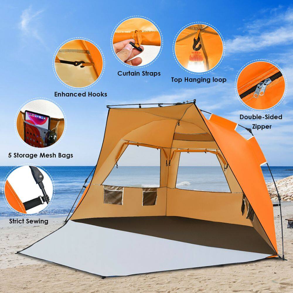 Curtain Straps  
Top Hanging loop  
Enhanced Hooks  
Double-Sided Zipper  
5 Storage Mesh Bags  
Strict Sewing