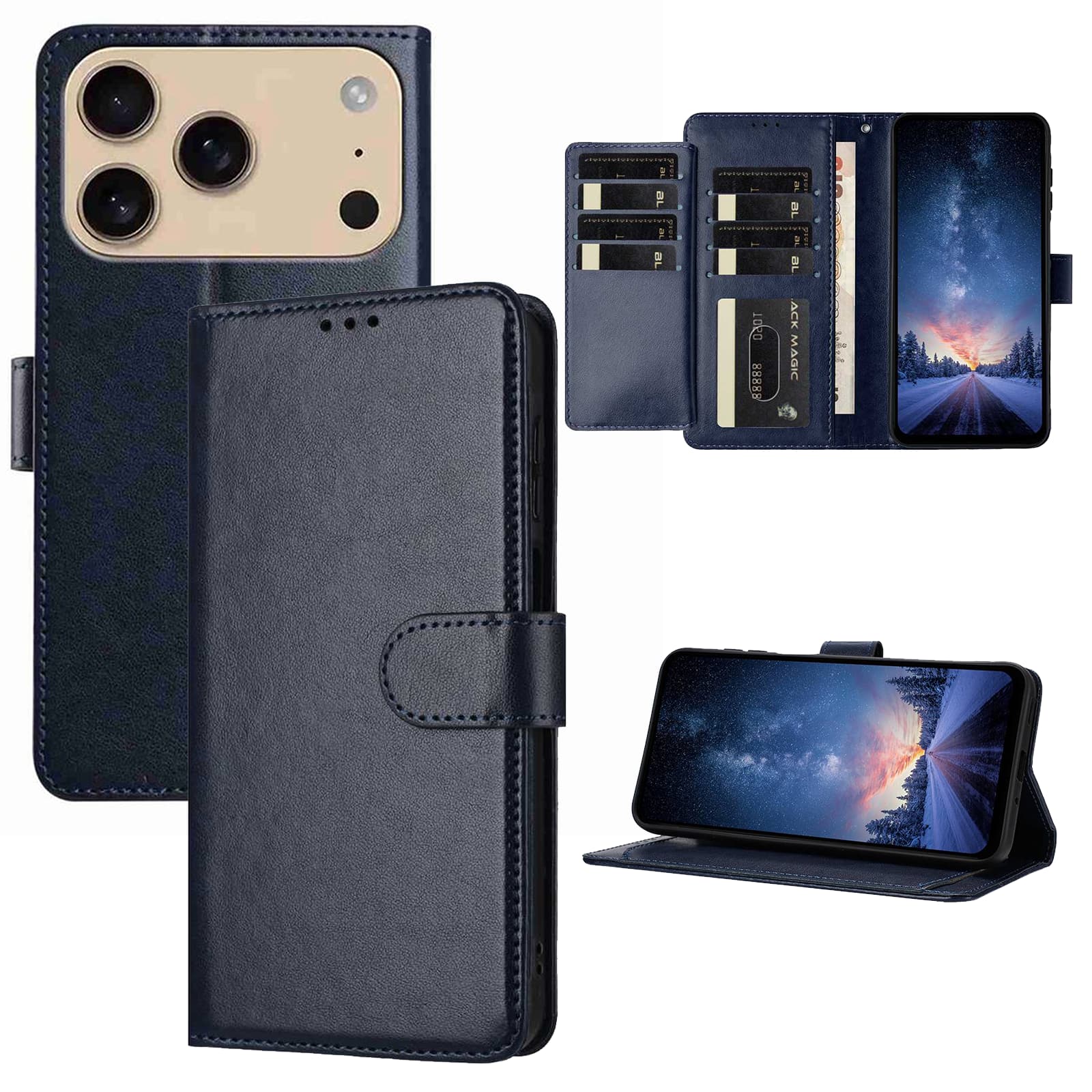 UUCOVER - Folio Wallet Case for Apple iPhone 17 Pro with Card Slots Cash Holder, Shockproof PU Leather Flip Stand Slim Phone Cover - Darkblue price history on PriceWatchPro