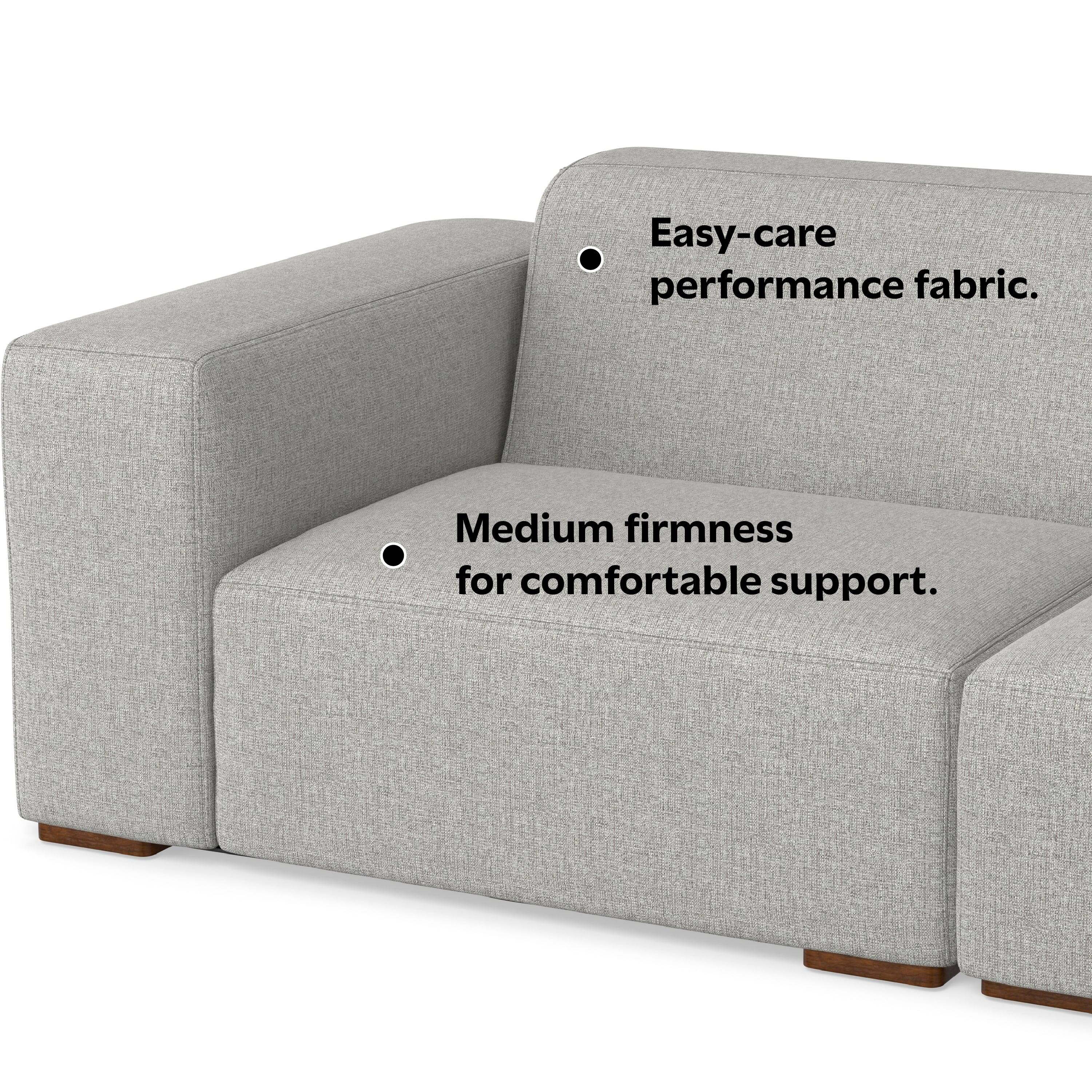 Easy-care performance fabric.  
Medium firmness for comfortable support.
