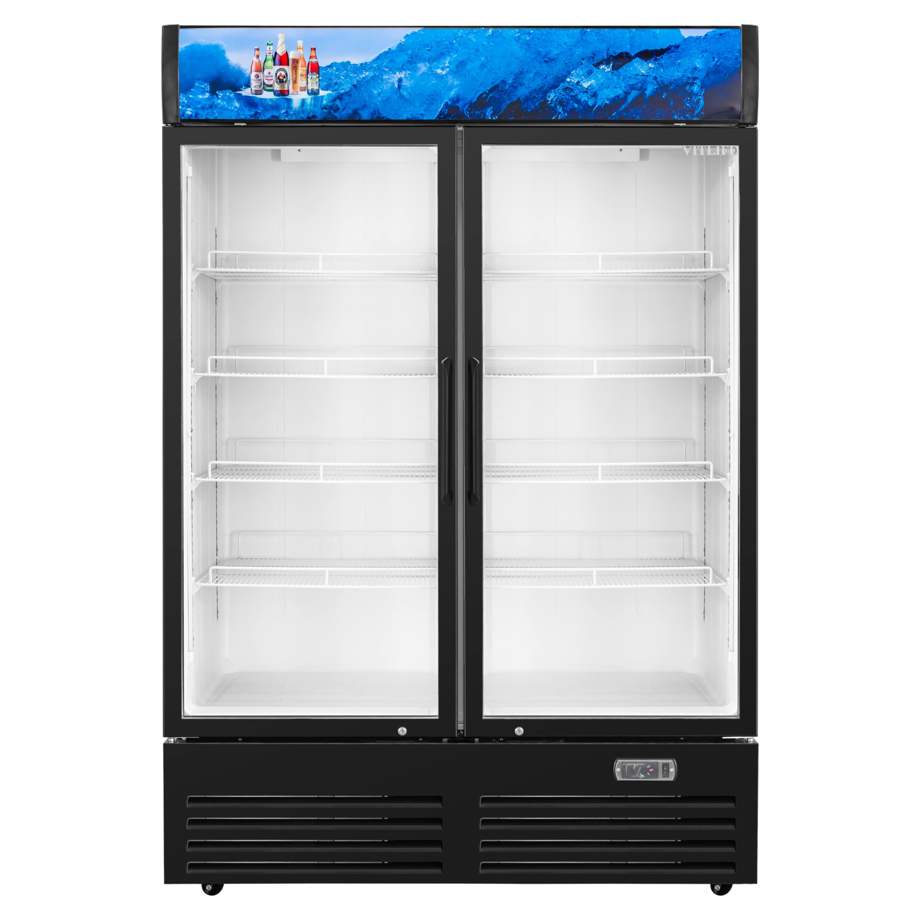 Back. Equator - Equator Vitlife 35 Cu Ft Commercial 2 Glass Door Merchandiser Refrigerator, LED, Adjustable Shelves, Auto Defrost ETL - Black.