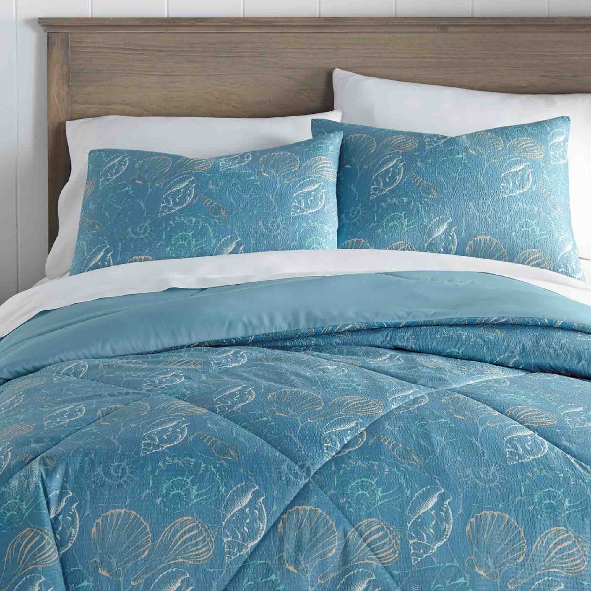 Alt View 1. Shavel Home Products - Seersucker Comforter Set, Full/Queen, Sea Shells - Sea shells.