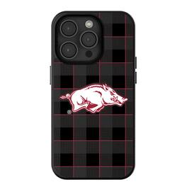 Keyscaper - NCAA - Arkansas Razorbacks Plaid Magnetic Bump iPhone Case - 14 - Black
