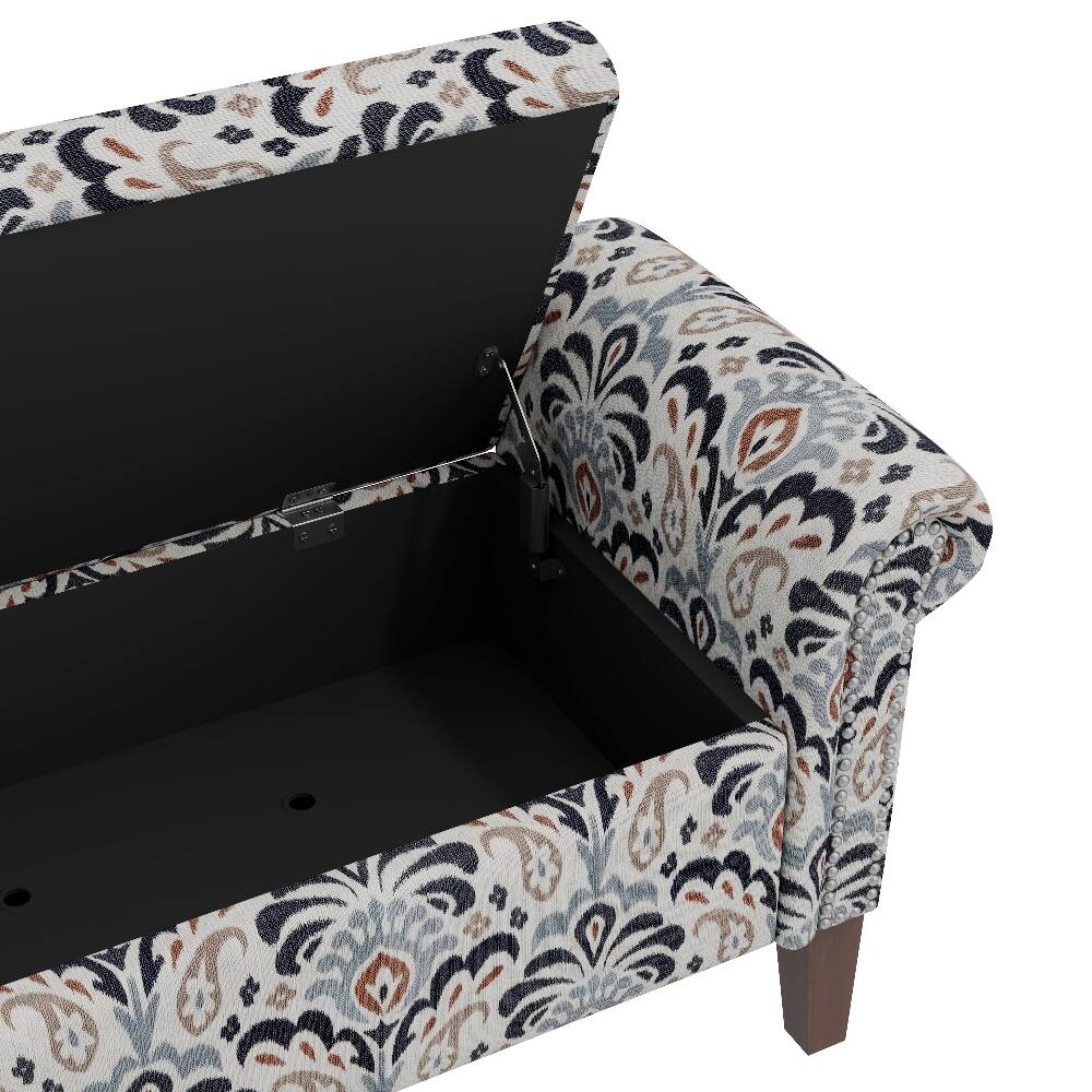 Left. Ropilly - Ropilly Floral Storage Ottoman Bench with Rolled Arms and Hinged Top, Upholstered Entryway Seating - Floral.