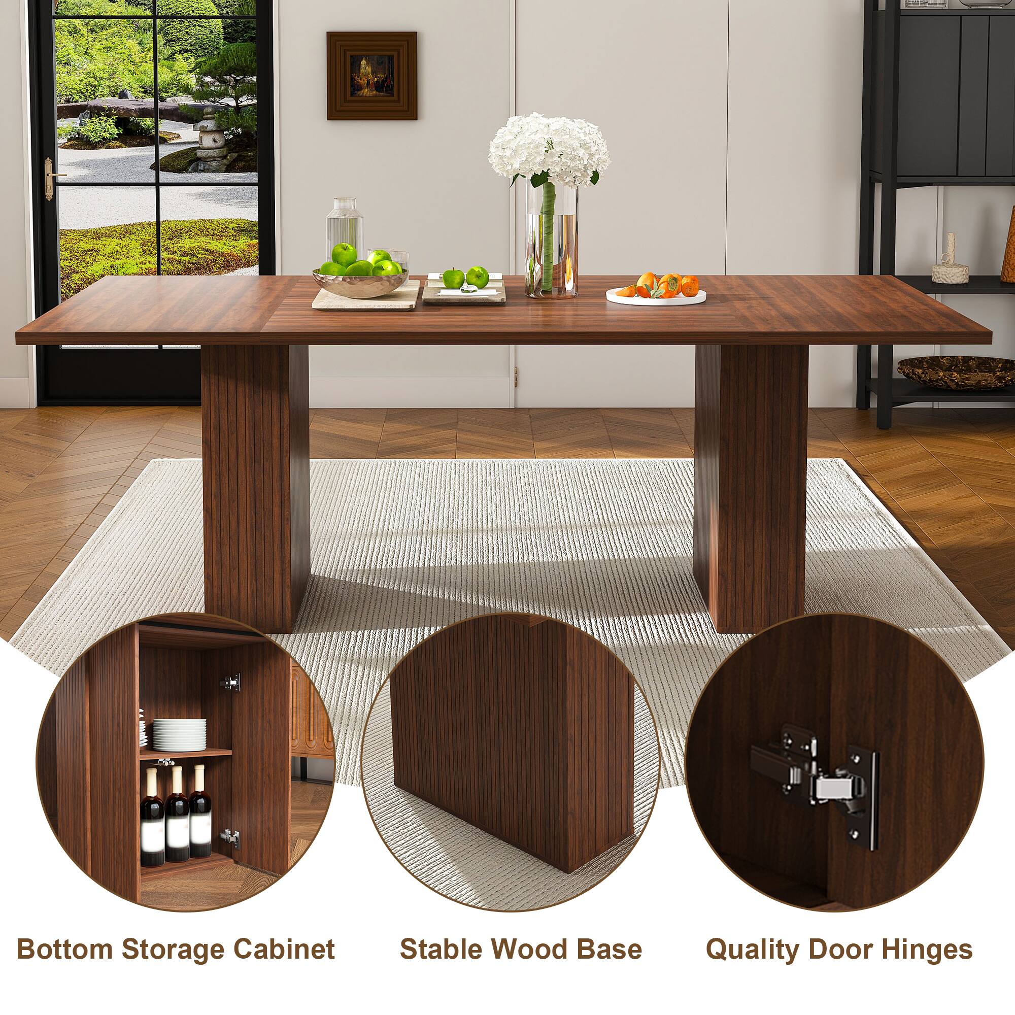Loheer 78 Inch Dining Table With Storage Base, Wood Veneer, Modern ...