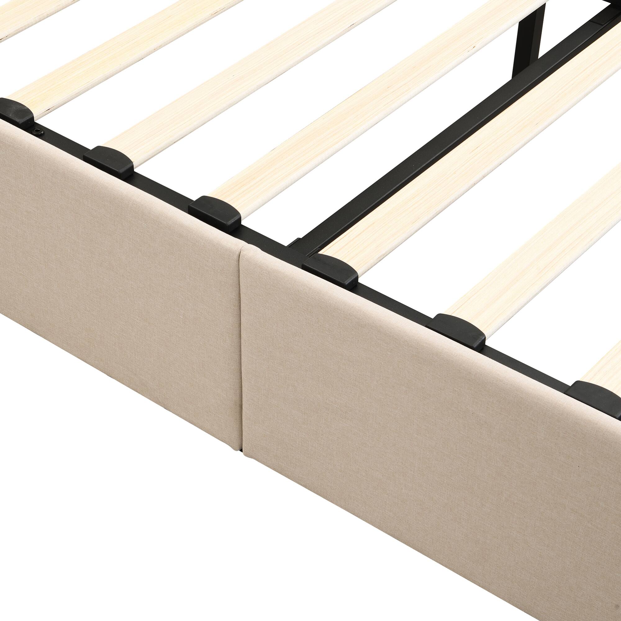 Alt View 5. GOODSILO - Queen Size Upholstered Platform Bed with Hydraulic Storage System - Beige.