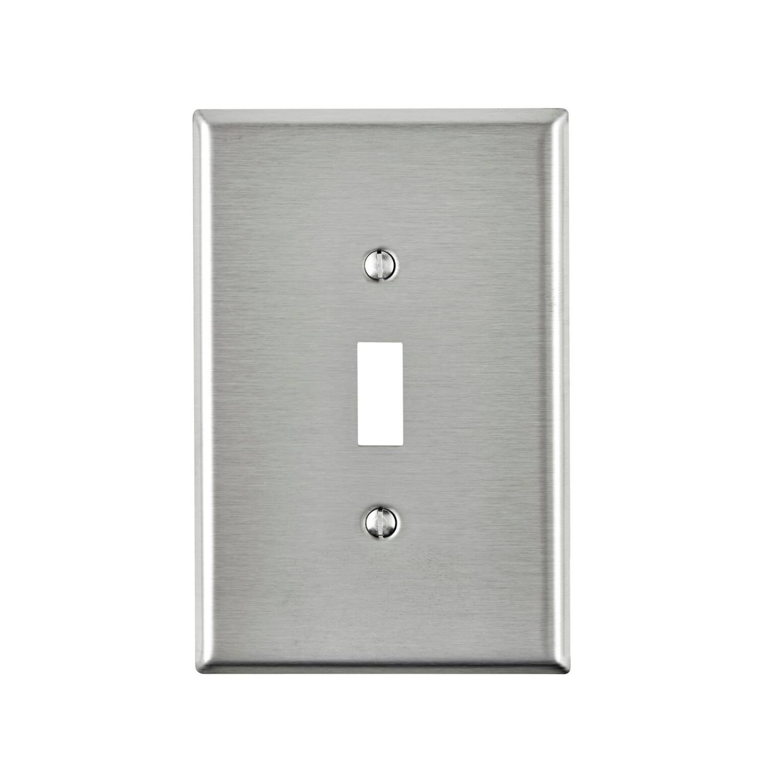 Front. Leviton - Leviton Silver 1 gang Stainless Steel Toggle Oversized Wall Plate 1 pk - Silver.