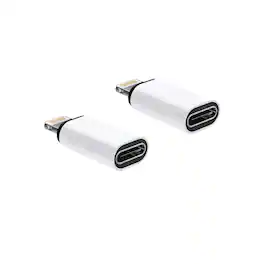 Qixxronics - USB-C Female to Lightning Male Charger Adapter for iPhone 14 13 12 Pro Max Type-C Cable Connector for iPad (2PACK) - White