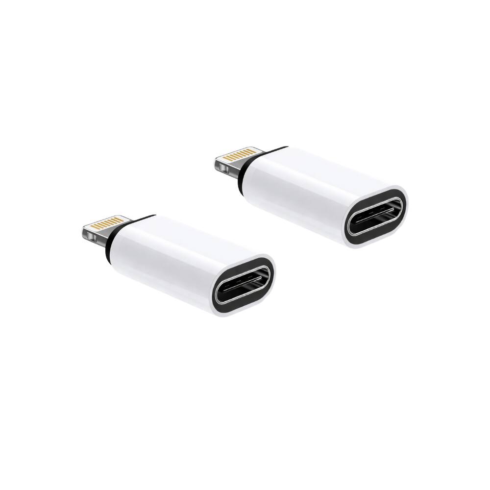 Qixxronics - USB-C Female to Lightning Male Charger Adapter for iPhone 14 13 12 Pro Max Type-C Cable Connector for iPad (2PACK) - White