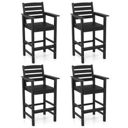 Gymax - Patio Bar Stools Set of 4 Tall Adirondack Chair w/ Backrest Armrests & Footrests - Black