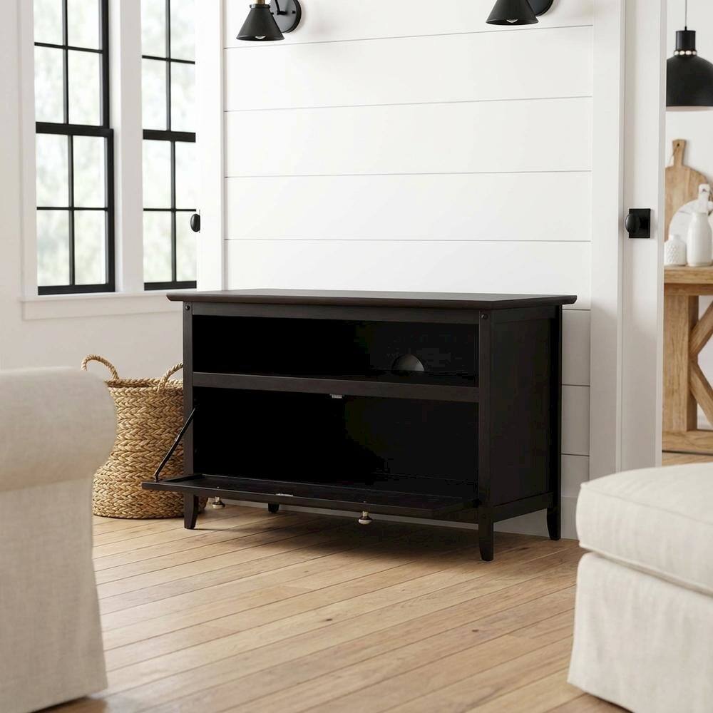 Alt View 1. FurniFact - Dark Espresso TV Stand with Transitional Style and Solid Wood Finish - Brown.