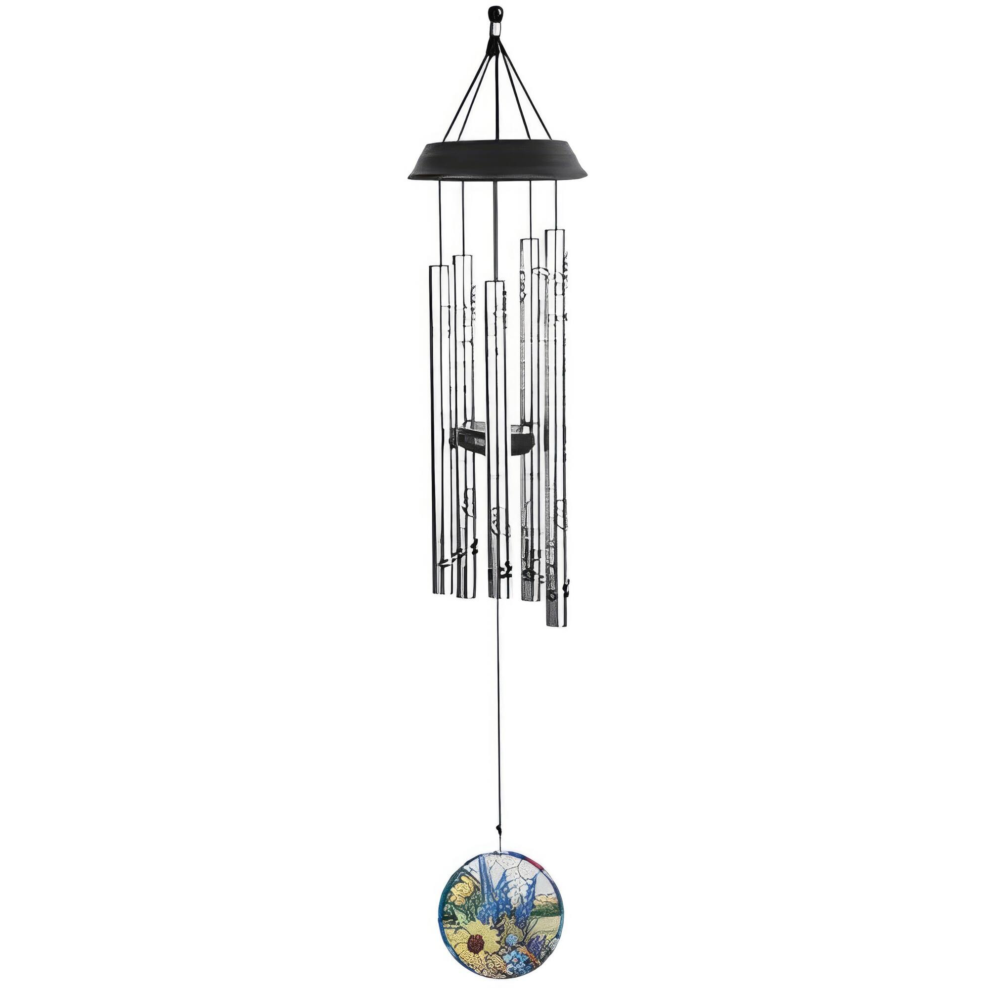 FC Design - 34" Long Sunflower Stamped Silver Tube Wind Chime Outdoor Patio or Garden Hanging Decoration - Multi-Color
