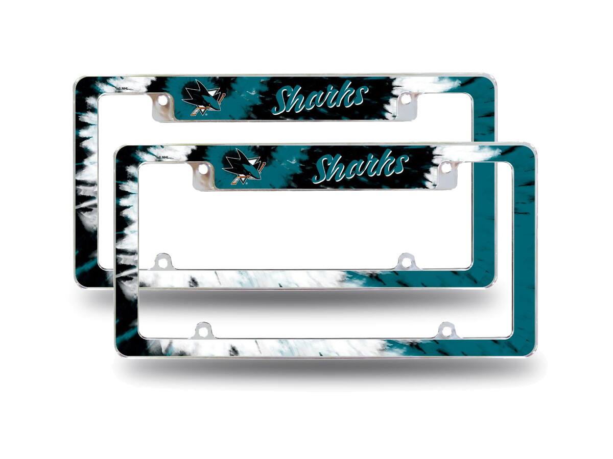 San Jose Sharks Chrome Metal (Set of 2) License Plate Frames with Bold Tie Dye Design