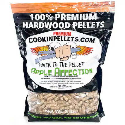 100% PREMIUM HARDWOOD PELLETS
PREMIUM COOKINPELLETS.COM
POWER TO THE PELLET
APPLE AFFECTION
The first pellet infused with apple mash!
These pellets perform at a temperature range of 200-330 degrees Fahrenheit
Hard Maple and Apple Mash pelletized for a light sweet finish smoke.
Pure dérable et purs de granulés une fumée sucrée.
3 LBS 1.36KG
NO OAK. NO ALDER. NO FILLERS!
Racine, WI
Net Wt. 3 lbs
NO FILLERS. NO OAK. NO COMPROMISE