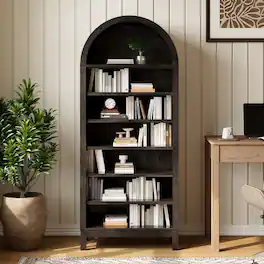 Jojoka - 71" Tall Arched Bookcase, 7-Tier Freestanding Open Bookshelf with Adjustable Shelves for Living Room Office - Black