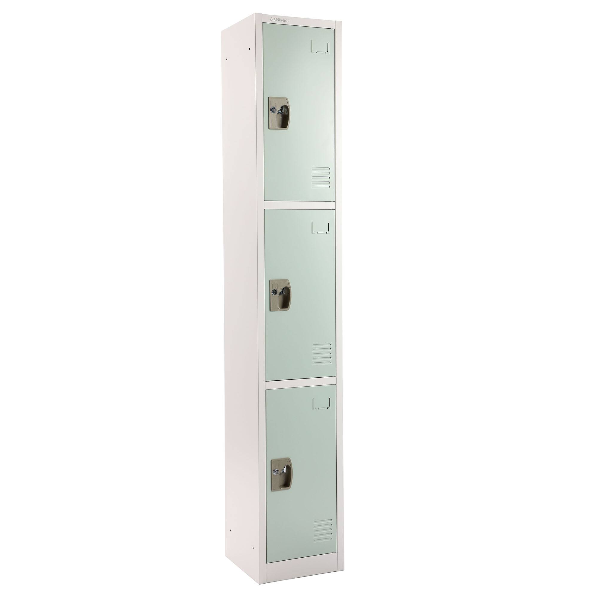 Angle. AdirOffice - Storage Locker 629-Series 72" H 3-Tier Steel Compartment Key Lock Locker with Key Lock - Misty Green.
