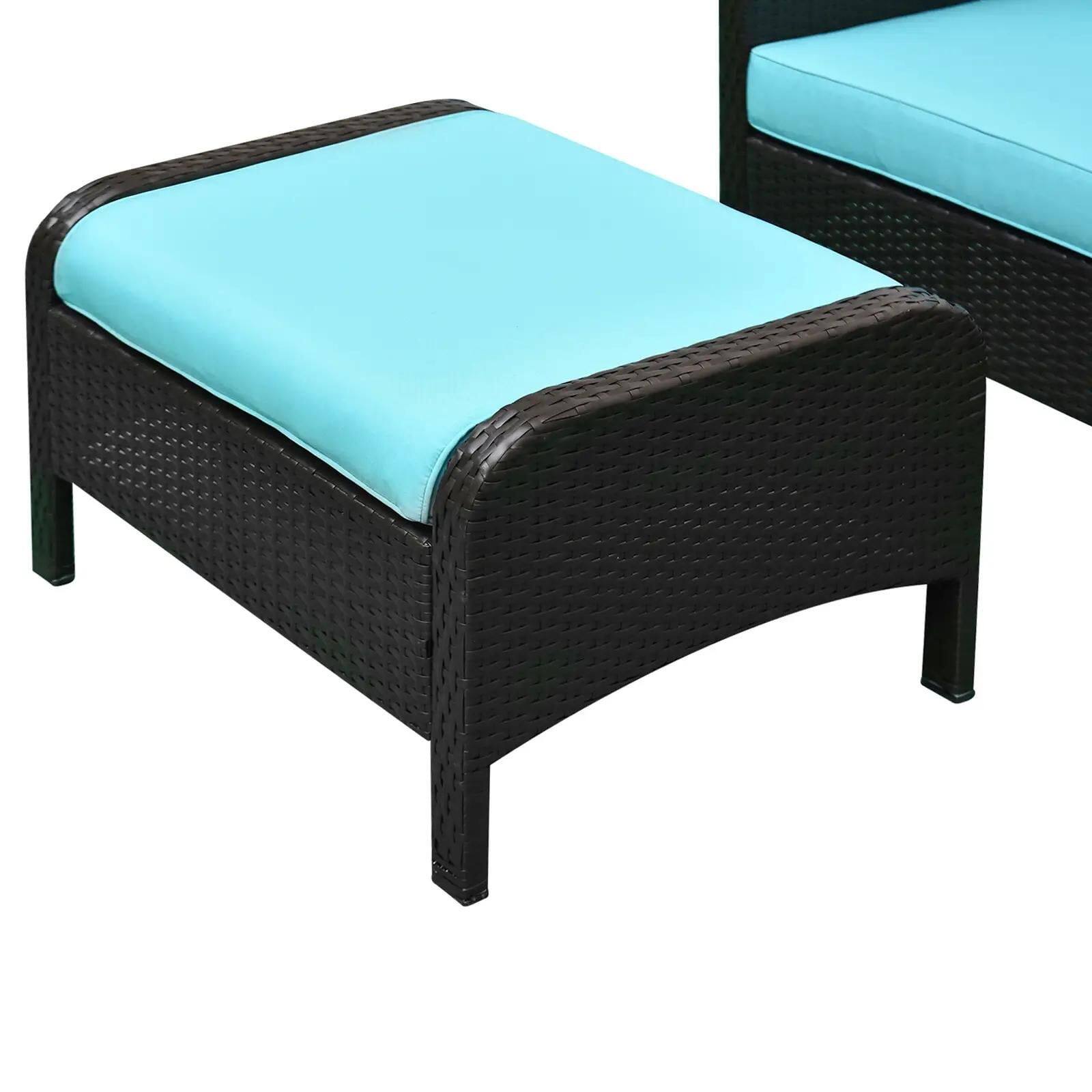 Back. Resenkos - Resenkos 5 Pieces Wicker Lounge Chair Outdoor Patio Conversation Set, PE Rattan, Blue - Blue.