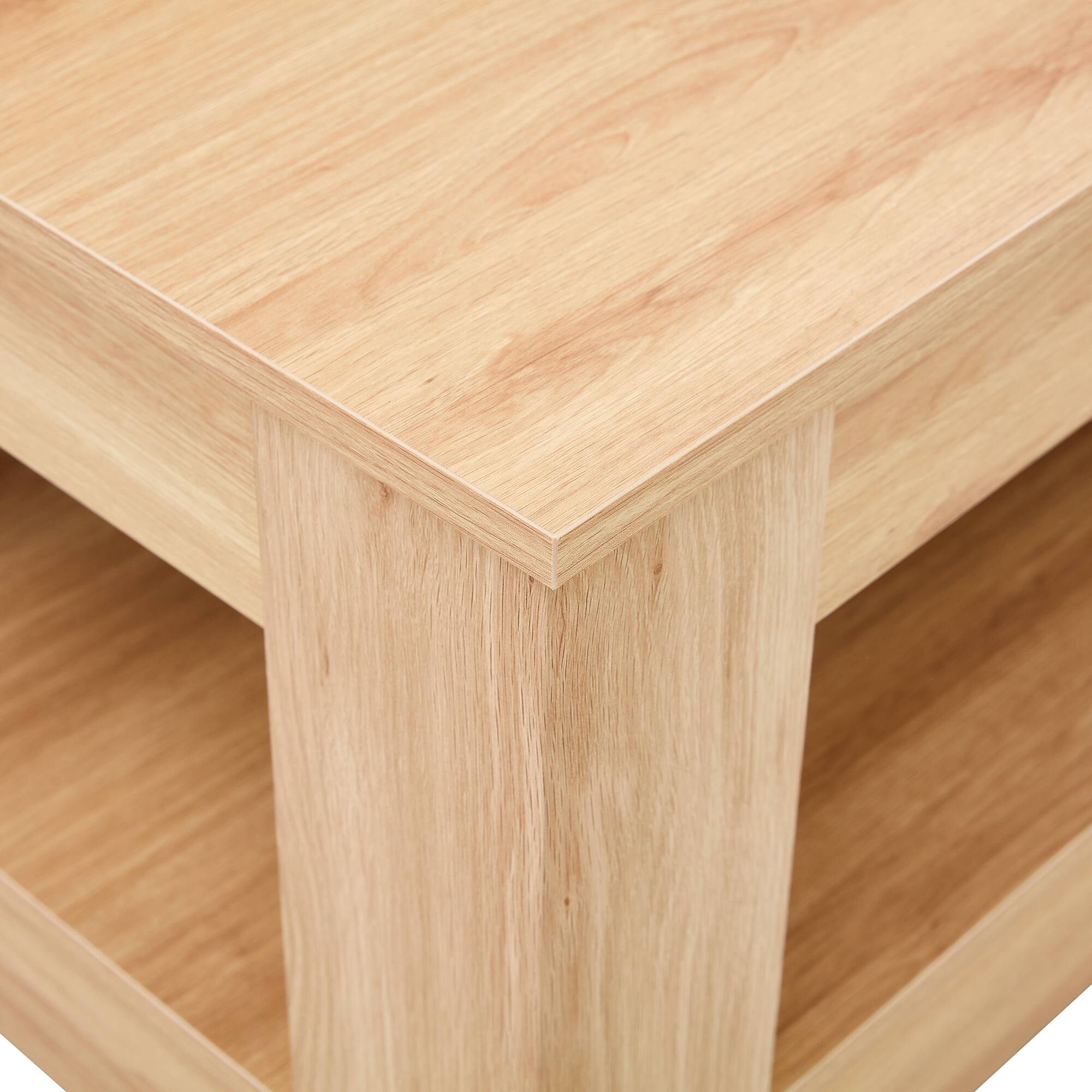 Alt View 8. Loheer - Loheer- Natural Wood Modern Coffee Table Two Tier Center Table with Storage Shelf for Living Room 3.6 x 1.9 x 1.4 ft - Natural Wood.