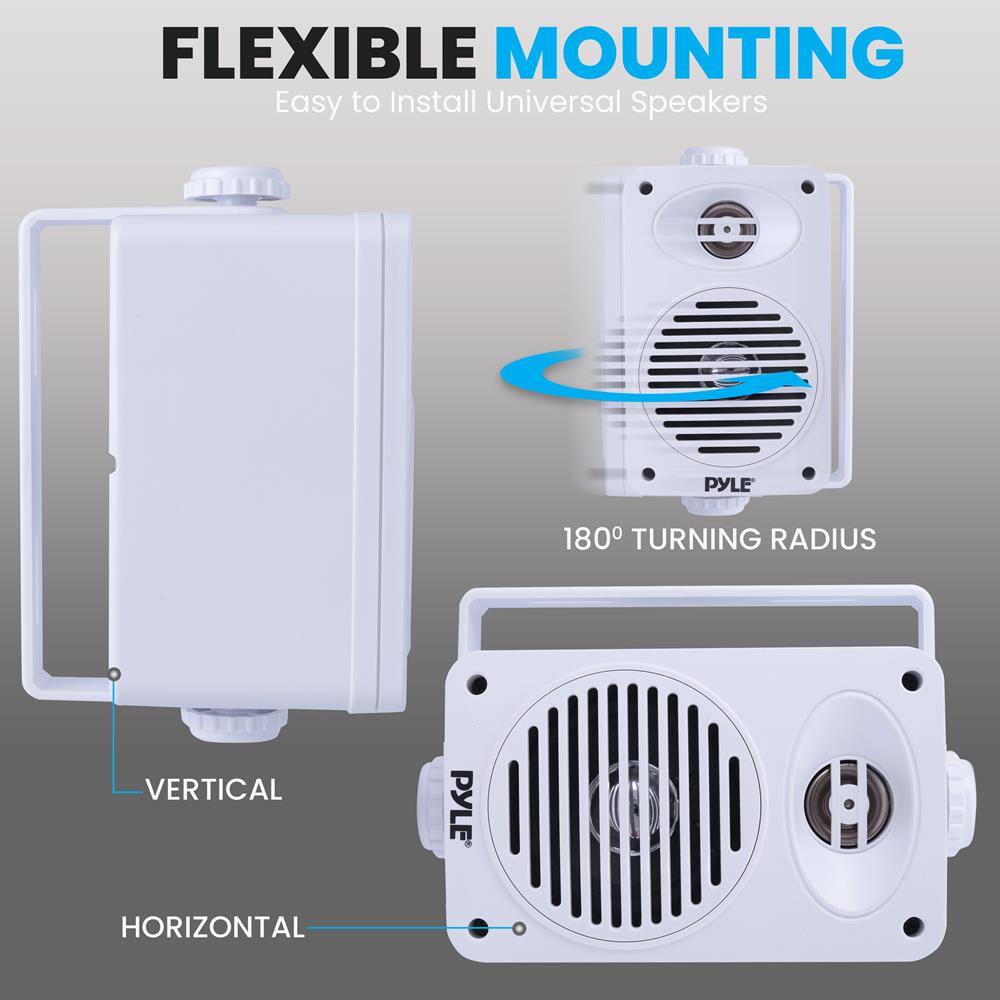 FLEXIBLE MOUNTING  
Easy to Install Universal Speakers  
PYLE  
180° TURNING RADIUS  
VERTICAL  
HORIZONTAL