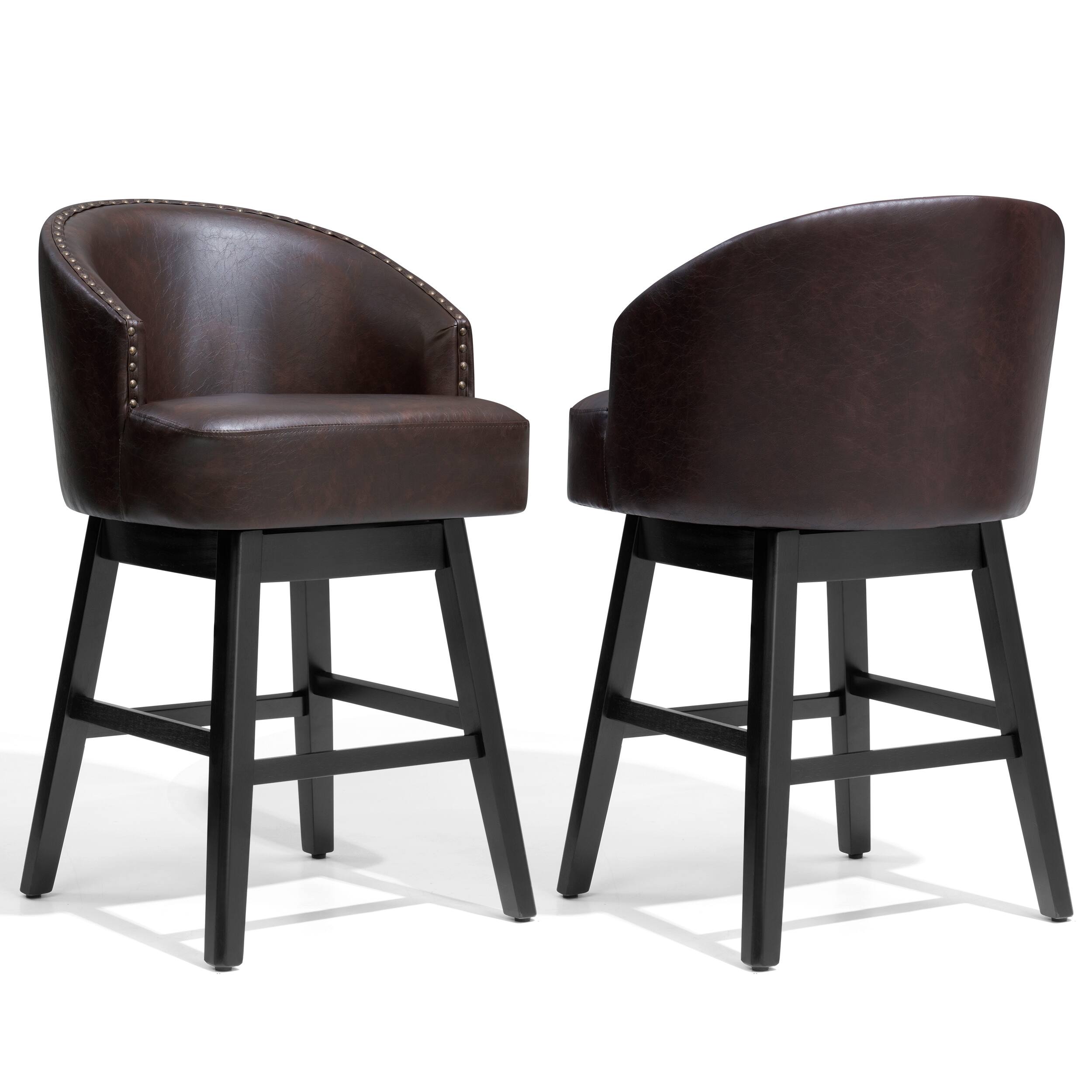 Alt View 4. Crestlive Products - Crestlive Products 2PC 26.5" Swivel Faux Leather Upholstered Counter Stool with Solid Wood Legs - dark brown.
