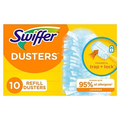 Swiffer Dusters  
Powerful Trap + Lock  
Refill 10 Dusters  
Removes up to 95% of allergens  
Unscented