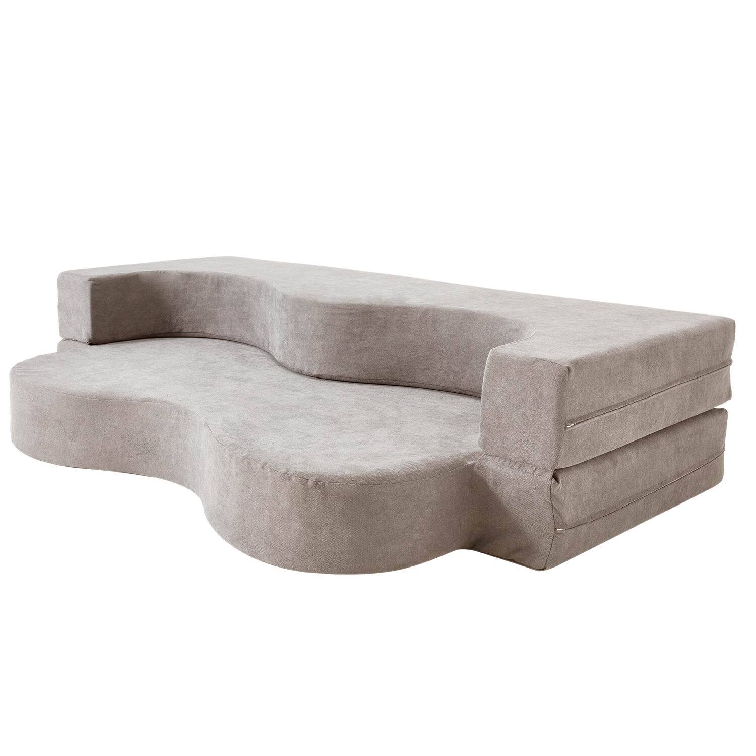 U-HOMY - High-Density Foam Folding Sofa Bed: Convertible Floor Couch for Living Room, Guest Room, and Bedroom  - Light Gray