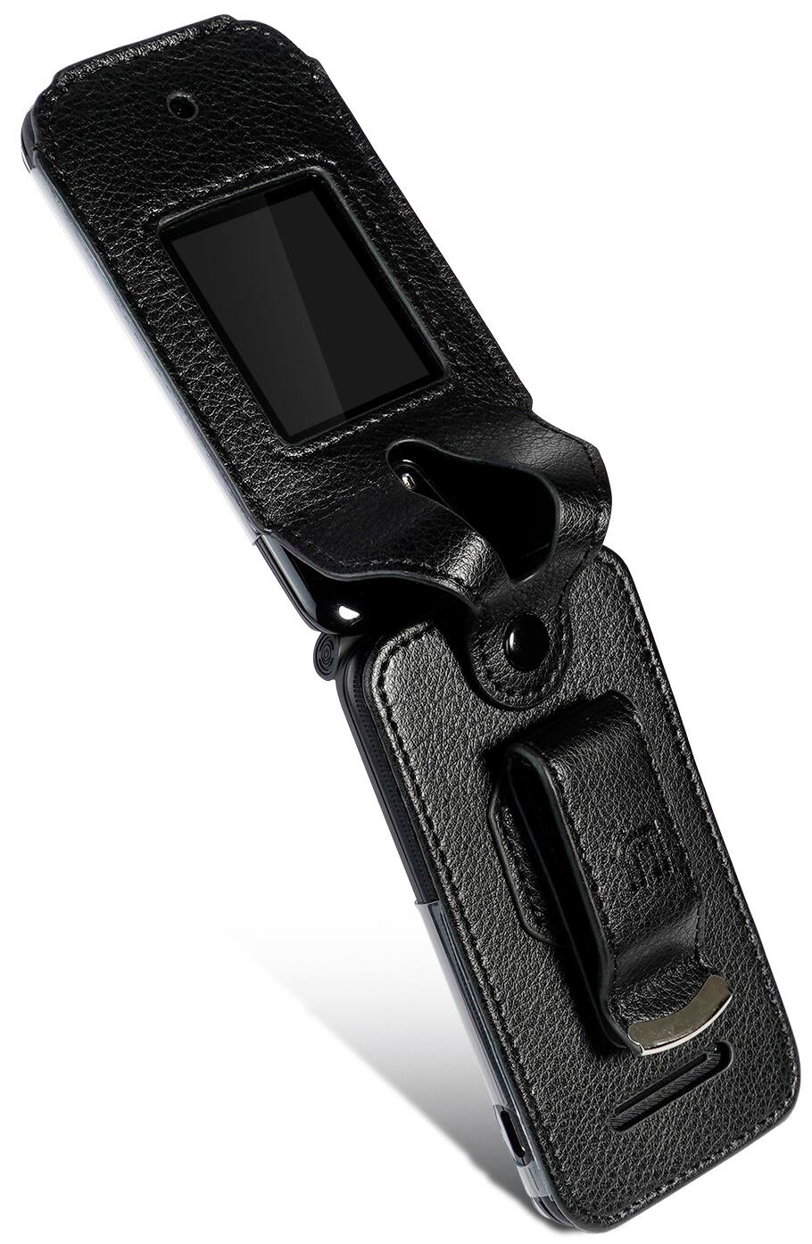 Alt View 5. Nakedcellphone - Vegan Leather Case with Belt Clip for Schok Classic 2019 Flip Phone - Black.