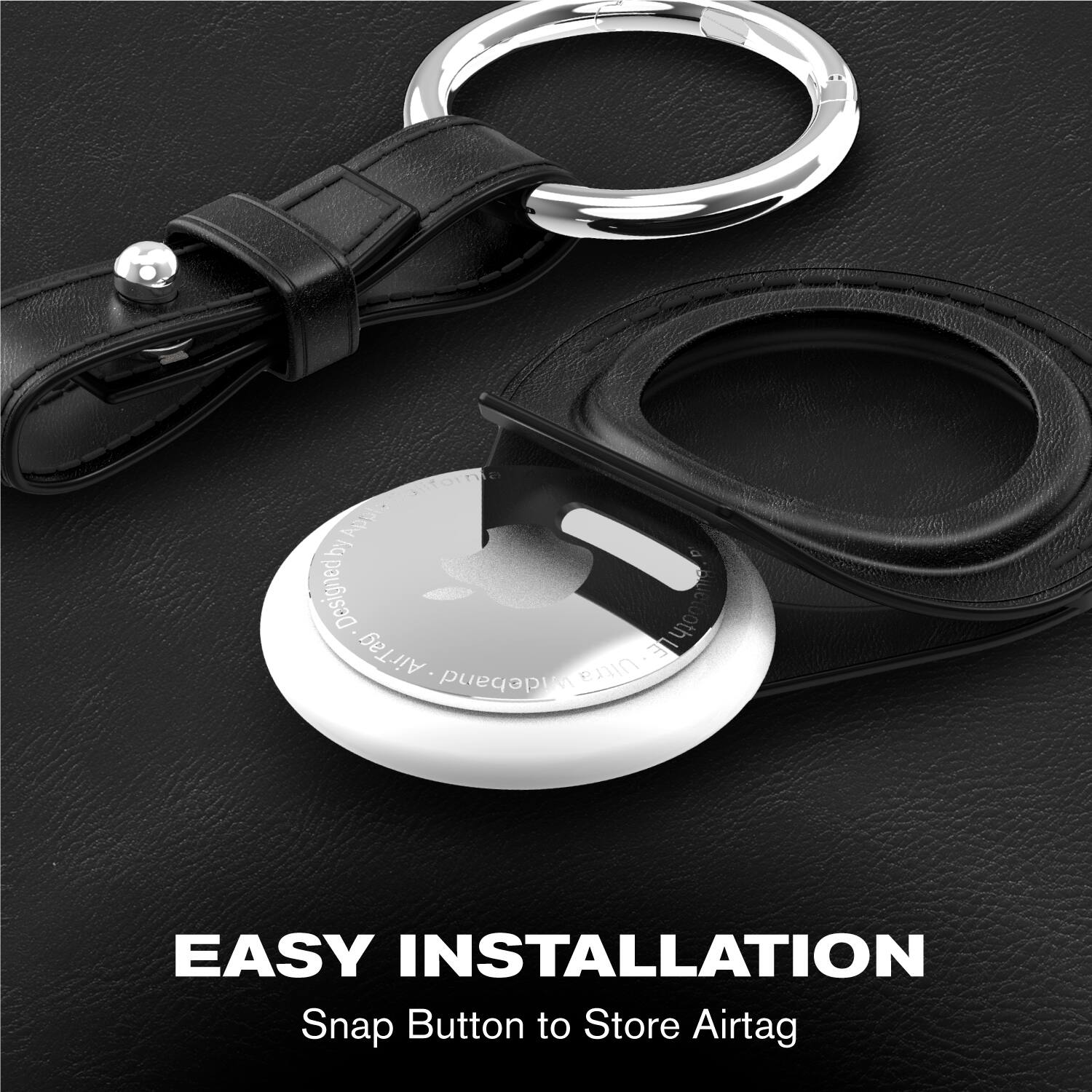 Appiecaiforn  
Designed by sictooth  
AirTag TE wideband Ultra  

EASY INSTALLATION  
Snap Button to Store Airtag