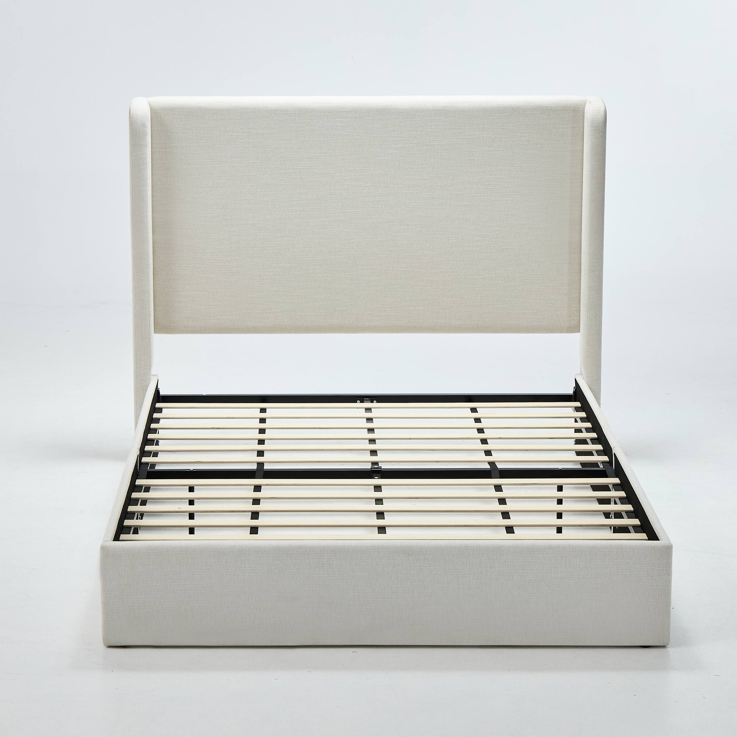 Alt View 1. Anysun - California King Wingback Platform Bed - Canvas, 52" High Headboard, No Box Spring, Easy Assembly & No Noise - Ivory.