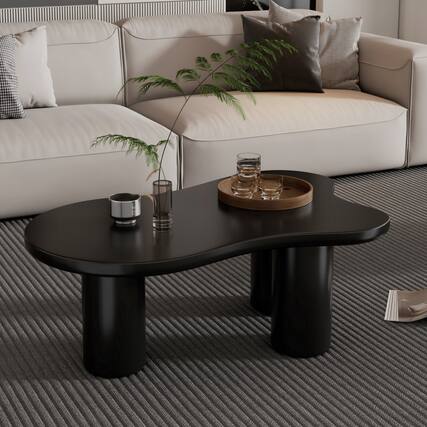 Front. GOODSILO - Modern Cloud-Shaped Coffee Table with Sturdy Legs and Sleek Design for Living Room - Black.