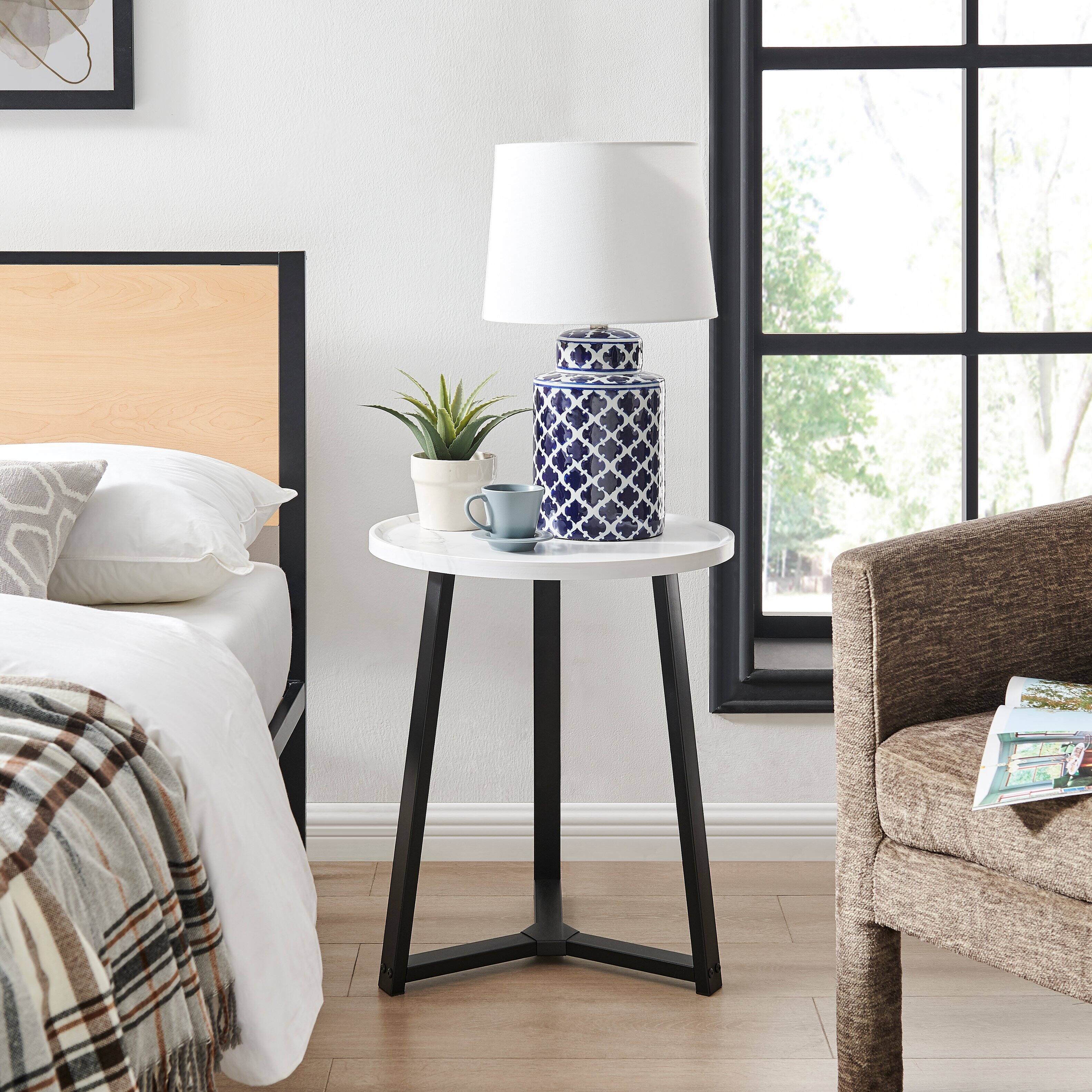 Left. Danya B - Harper Round Side Accent Table - White Marble/Black - White Marble/Black.