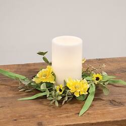 Angle. BreeBe - Sunny Chrysanthemum & Daisy Candle Ring - 3.5" - Yellow, Green.