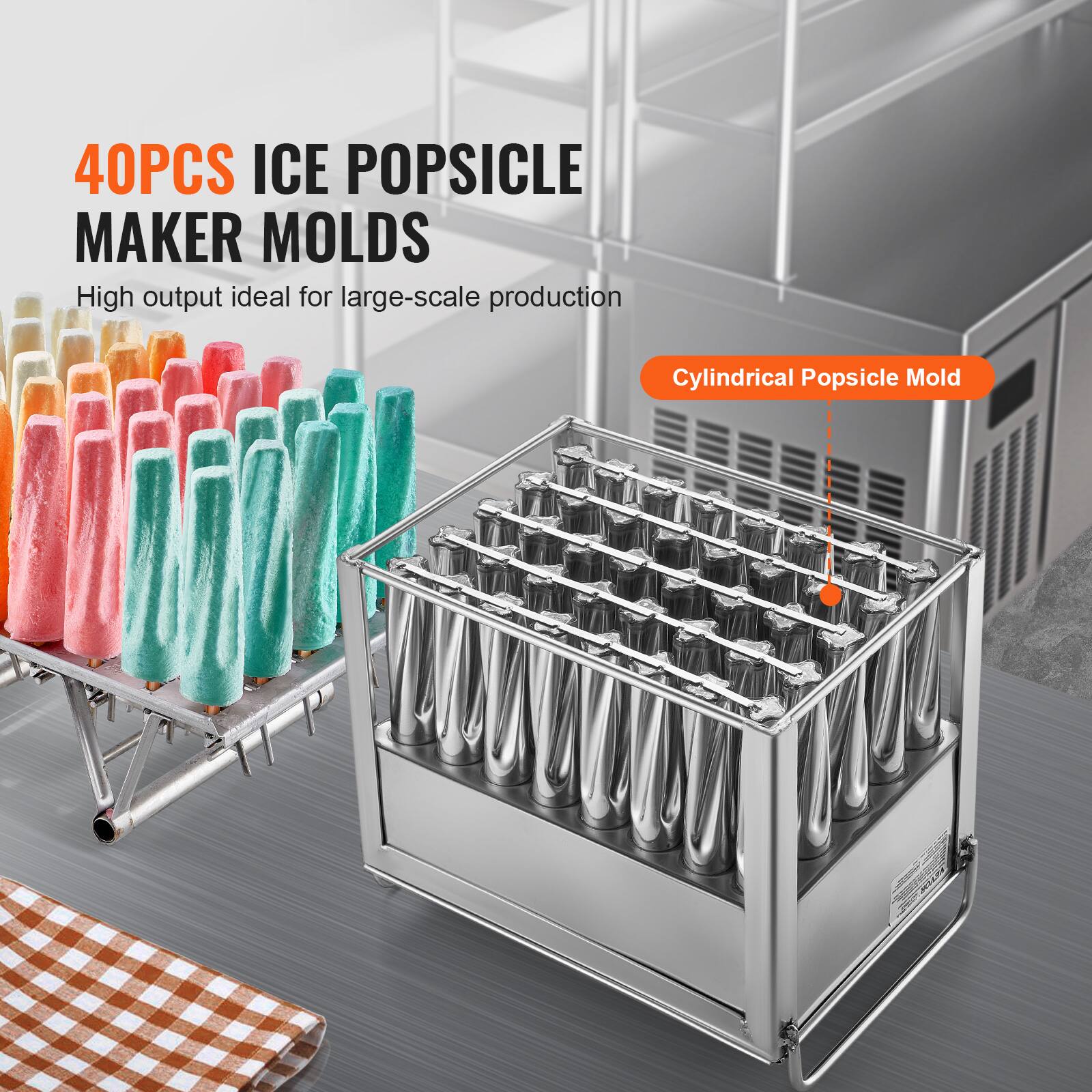 40PCS ICE POPSICLE MAKER MOLDS  
High output ideal for large-scale production  
Cylindrical Popsicle Mold