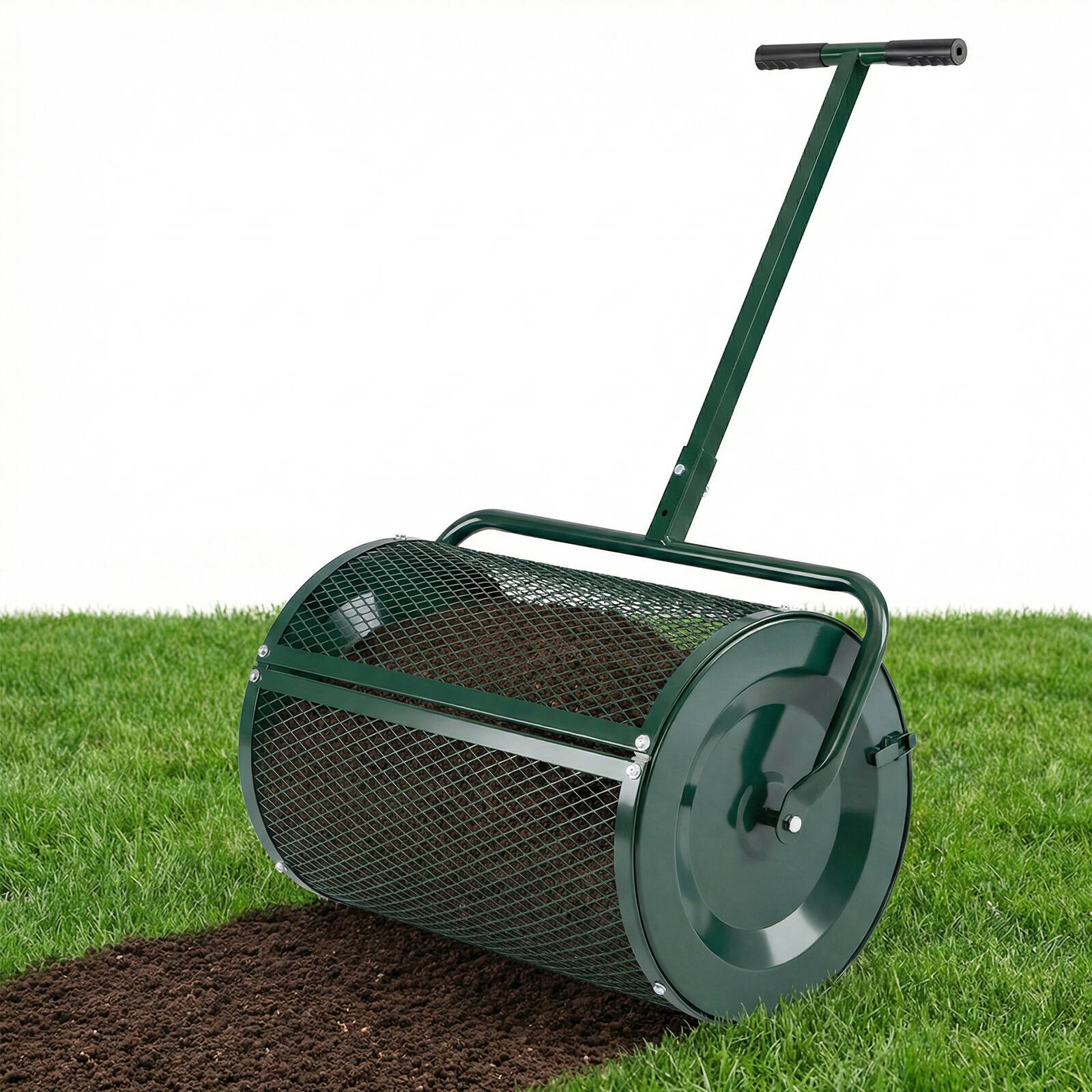 Alt View 1. Gymax - Gymax Compost SpreaderPeat Moss Spreader Roller w/Height-adjustable T-shape Handle Green - Green.