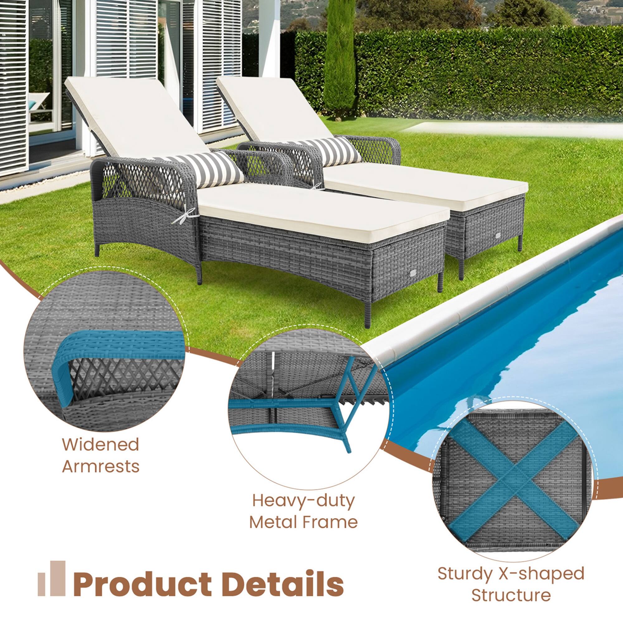 The text on the image can be grouped and corrected as follows:

Product Details:
- Widened Armrests
- Heavy-duty Metal Frame
- Sturdy X-shaped Structure