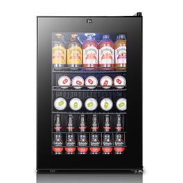 Yeego - Beverage Refrigerator Cooler, 85 Cans Freestanding Mini Beverage Fridge with Glass Door Beverage cooler for Home Office - Black